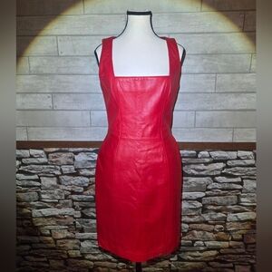 Vintage 80s/90s Leather Dress Michael Hoban North Beach Red 7/8
